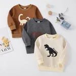 Toddler Boy Letter Dinosaur Print Textured Pullover Sweatshirt  image 2