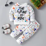 2-piece Toddler Boy Letter Painting Print Pullover and Pants Set White