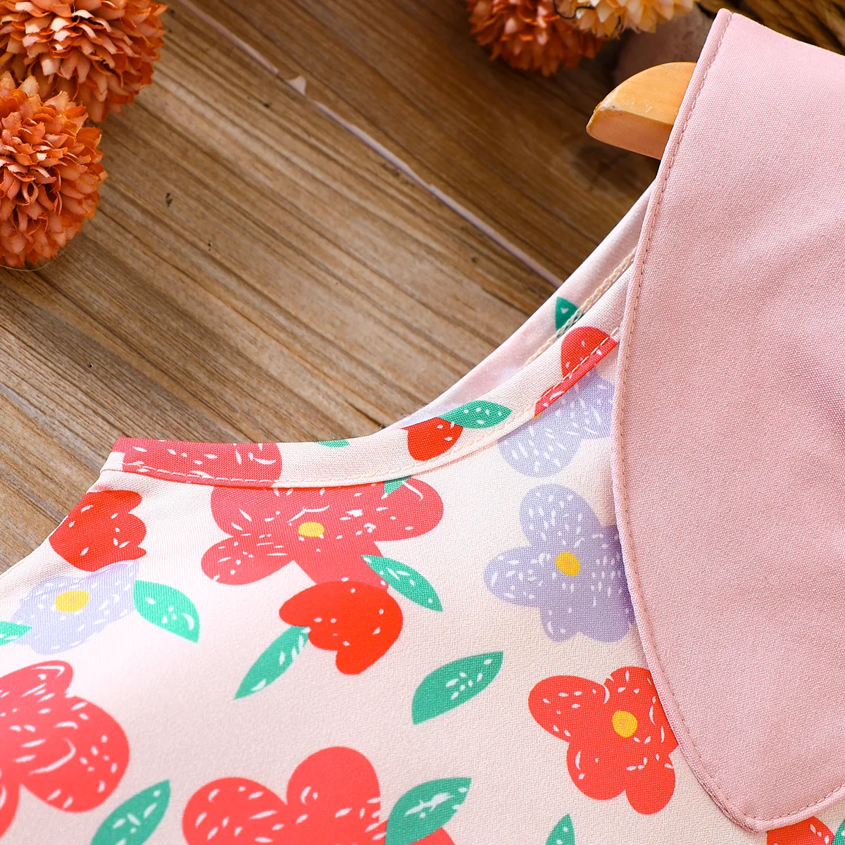 Toddler Girl Allover Floral Print Lapel Collar Tank Dress  Pink image 5