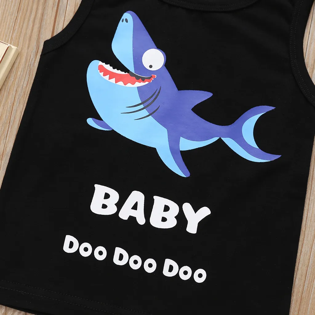 Baby / Toddler Cartoon Shark Print Tank and Shorts Set Black big image 1