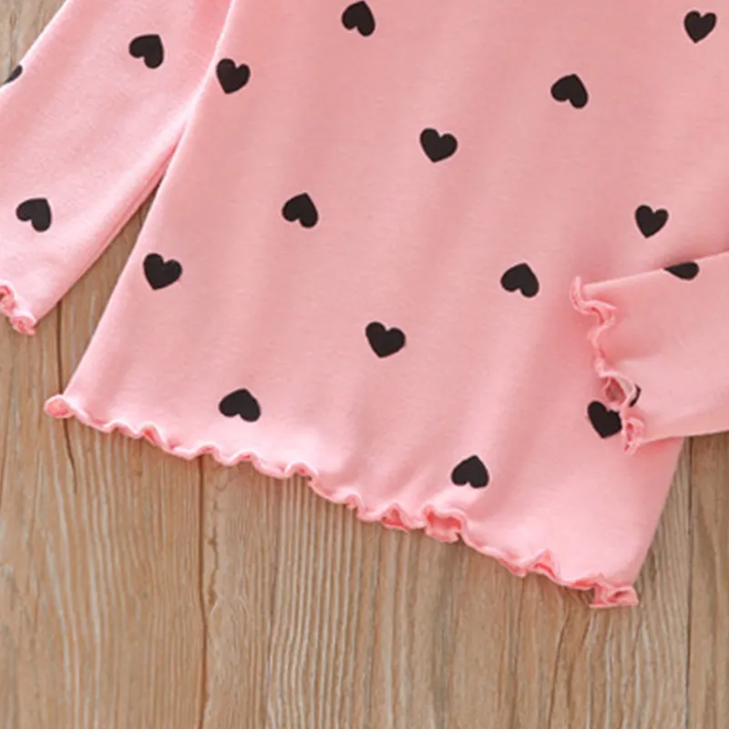 Kleinkinder Mädchen Quadratischer Kragen Lässig Langärmelig T-Shirts rosa big image 1