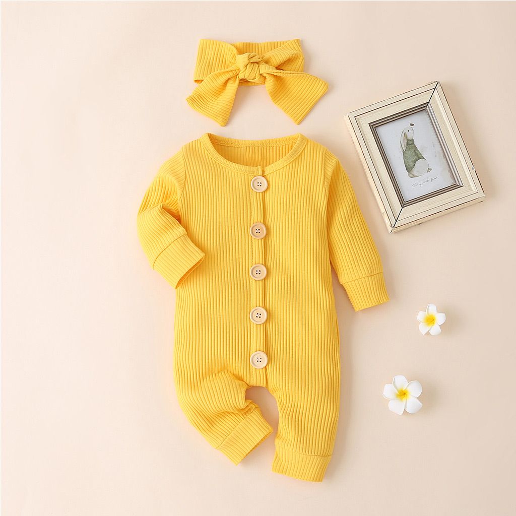

Ribbed 2pcs Solid Long-sleeve Baby Jumpsuit