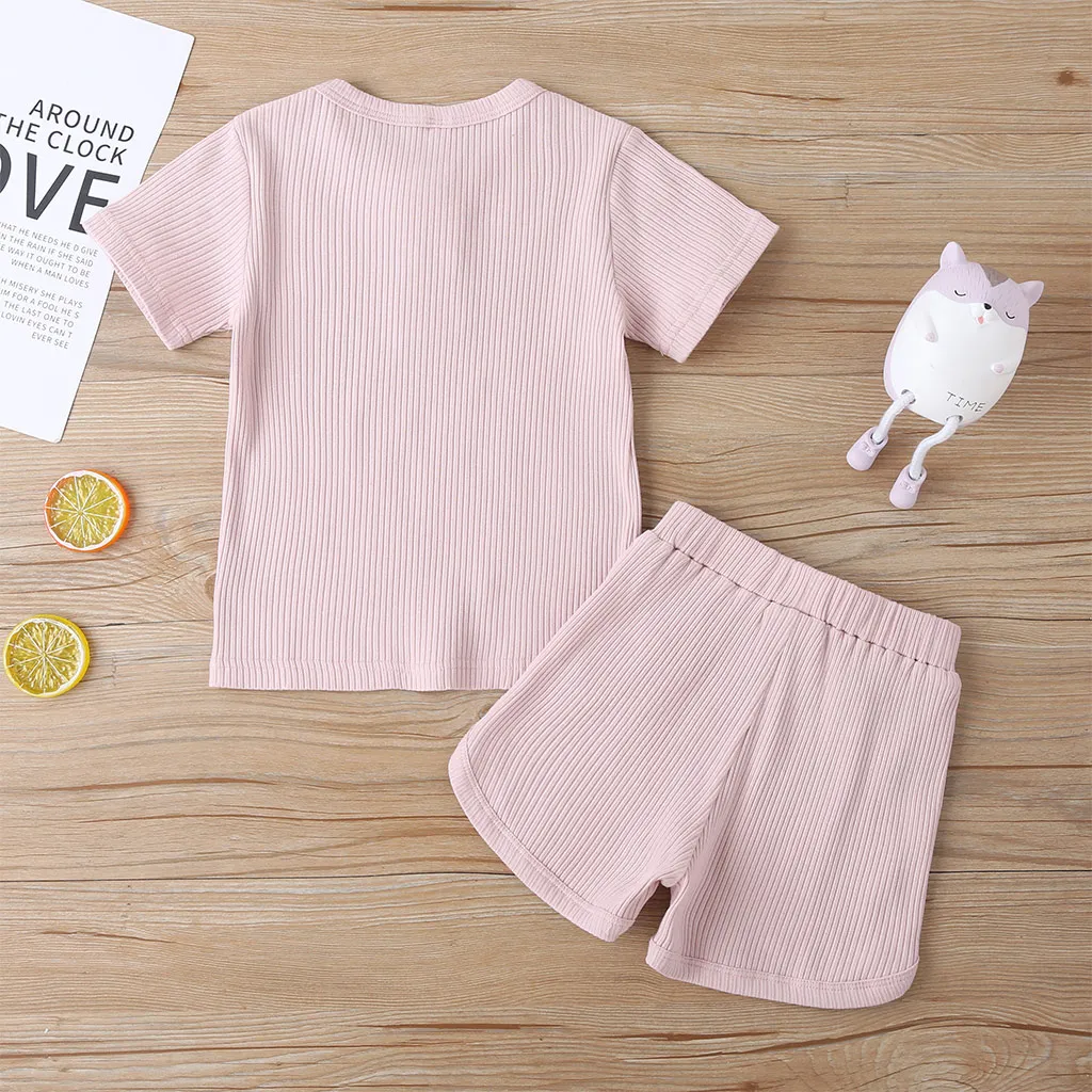 Baby / Toddler Casual Basic Solid Tee and Shorts Set Pink big image 1