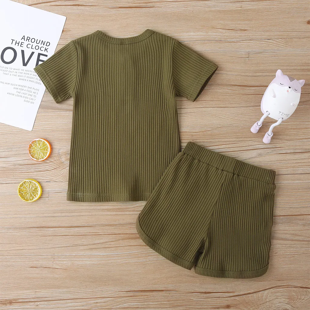 Baby / Toddler Casual Basic Solid Tee and Shorts Set Dark Green big image 1