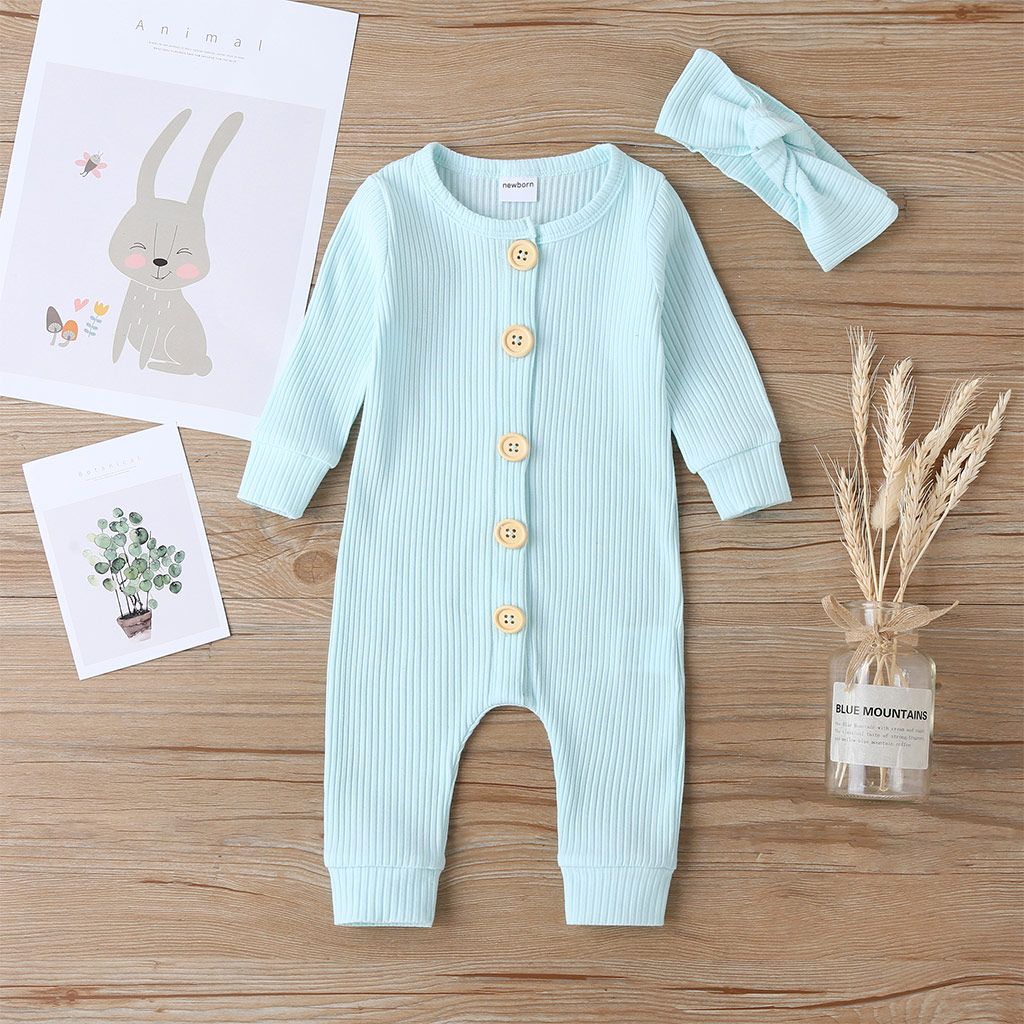 

Ribbed 2pcs Solid Long-sleeve Baby Jumpsuit