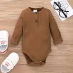 Baby Boy/Girl 95% Cotton Ribbed Long-sleeve Button Up Romper Brown