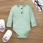 Baby Boy/Girl 95% Cotton Ribbed Long-sleeve Button Up Romper Mint Green
