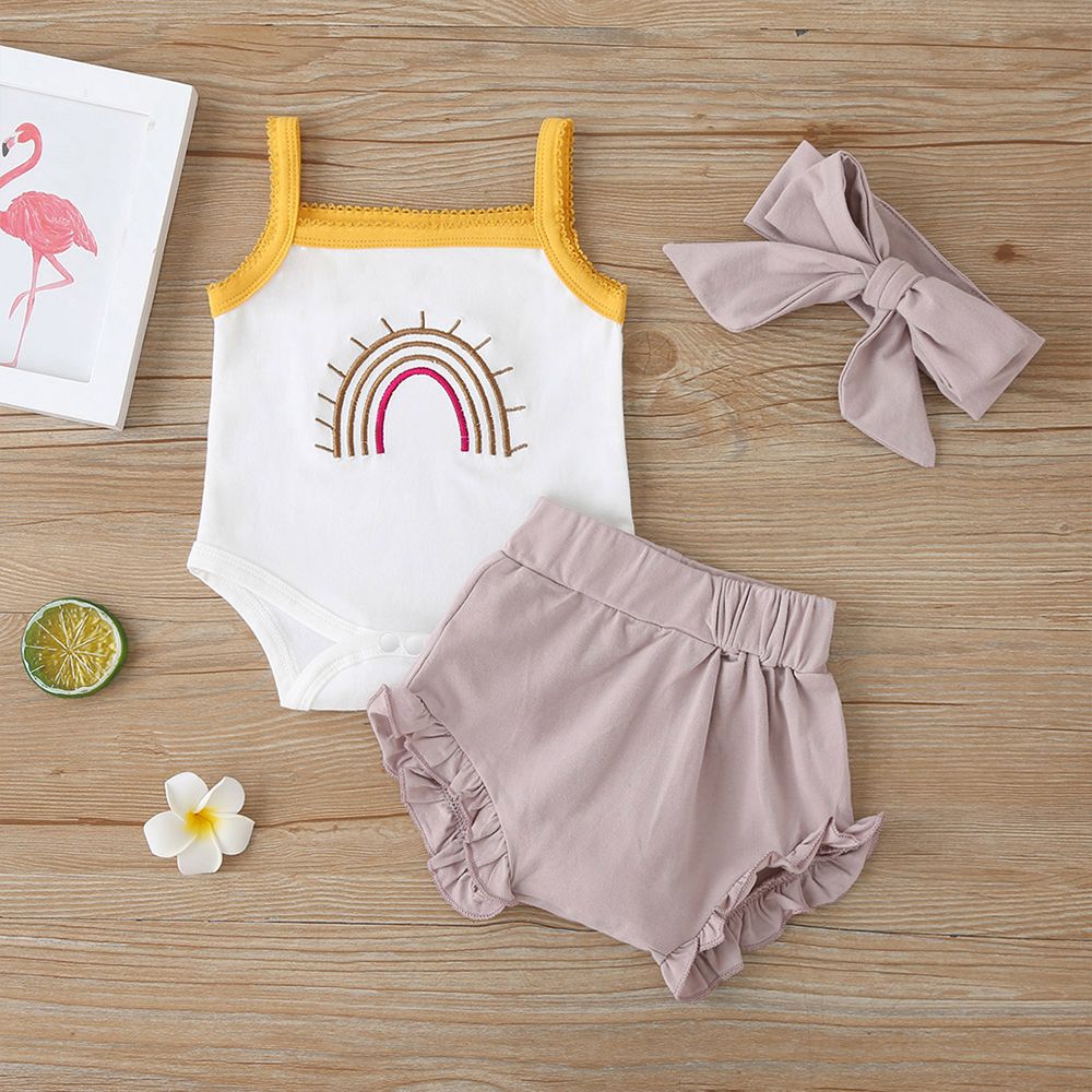 

3pcs Rainbow Embroidery Sleeveless Baby Set