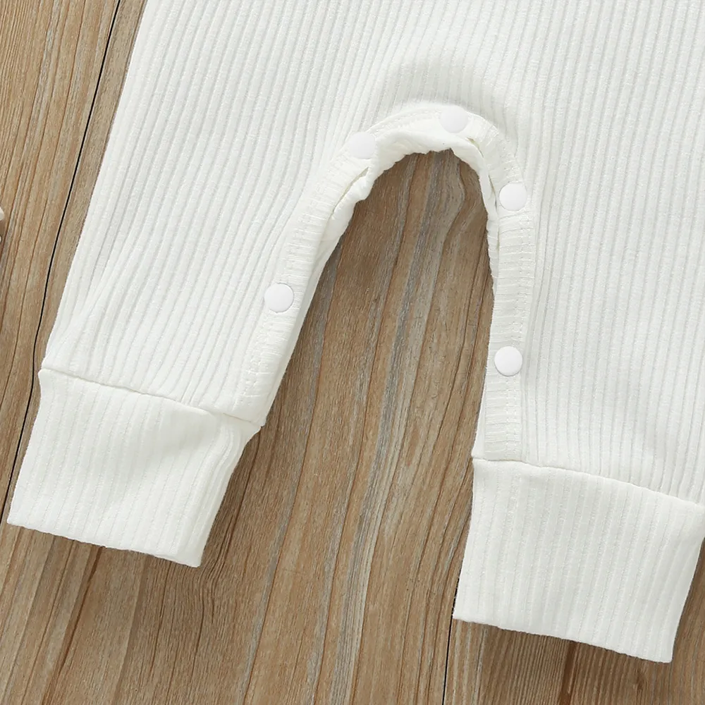 Baby Boy/Girl 95% Cotton Ribbed Long-sleeve Button Up Jumpsuit White big image 1