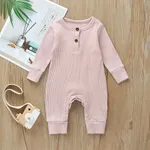 Baby Boy/Girl 95% Cotton Ribbed Long-sleeve Button Up Jumpsuit Pink