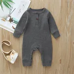 Baby Boy/Girl 95% Cotton Ribbed Long-sleeve Button Up Jumpsuit Dark Grey