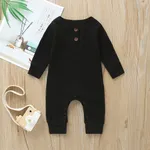 Baby Boy/Girl 95% Cotton Ribbed Long-sleeve Button Up Jumpsuit Black