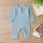 Baby Boy/Girl 95% Cotton Ribbed Long-sleeve Button Up Jumpsuit Light Blue