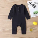 Baby Boy/Girl 95% Cotton Ribbed Long-sleeve Button Up Jumpsuit Dark Blue