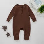 Baby Boy/Girl 95% Cotton Ribbed Long-sleeve Button Up Jumpsuit Brown