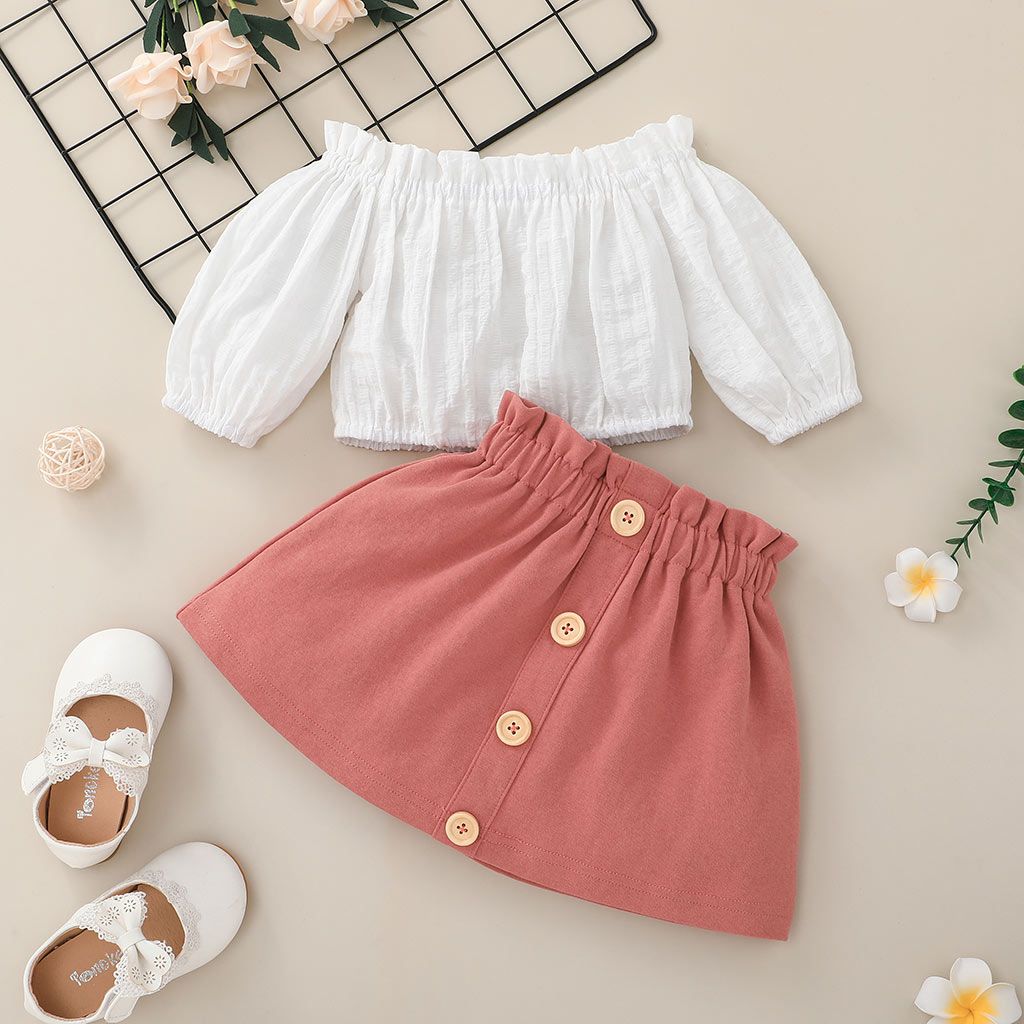 

2pcs Off Shoulder White and Pink Baby Set