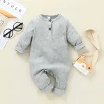 Baby Boy/Girl 95% Cotton Ribbed Long-sleeve Button Up Jumpsuit Grey