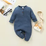 Baby Boy/Girl 95% Cotton Ribbed Long-sleeve Button Up Jumpsuit Blue
