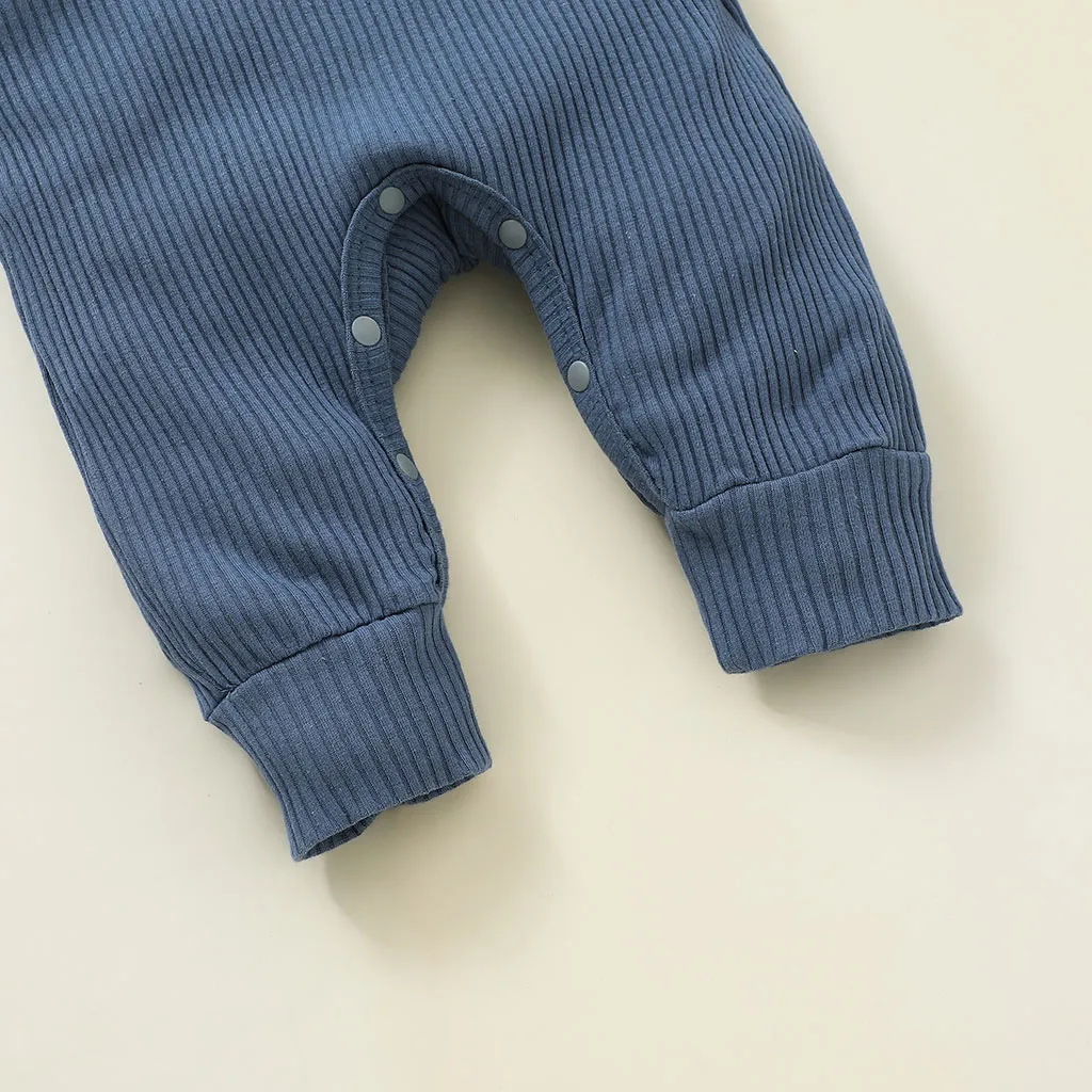 Baby Boy/Girl 95% Cotton Ribbed Long-sleeve Button Up Jumpsuit Blue big image 1