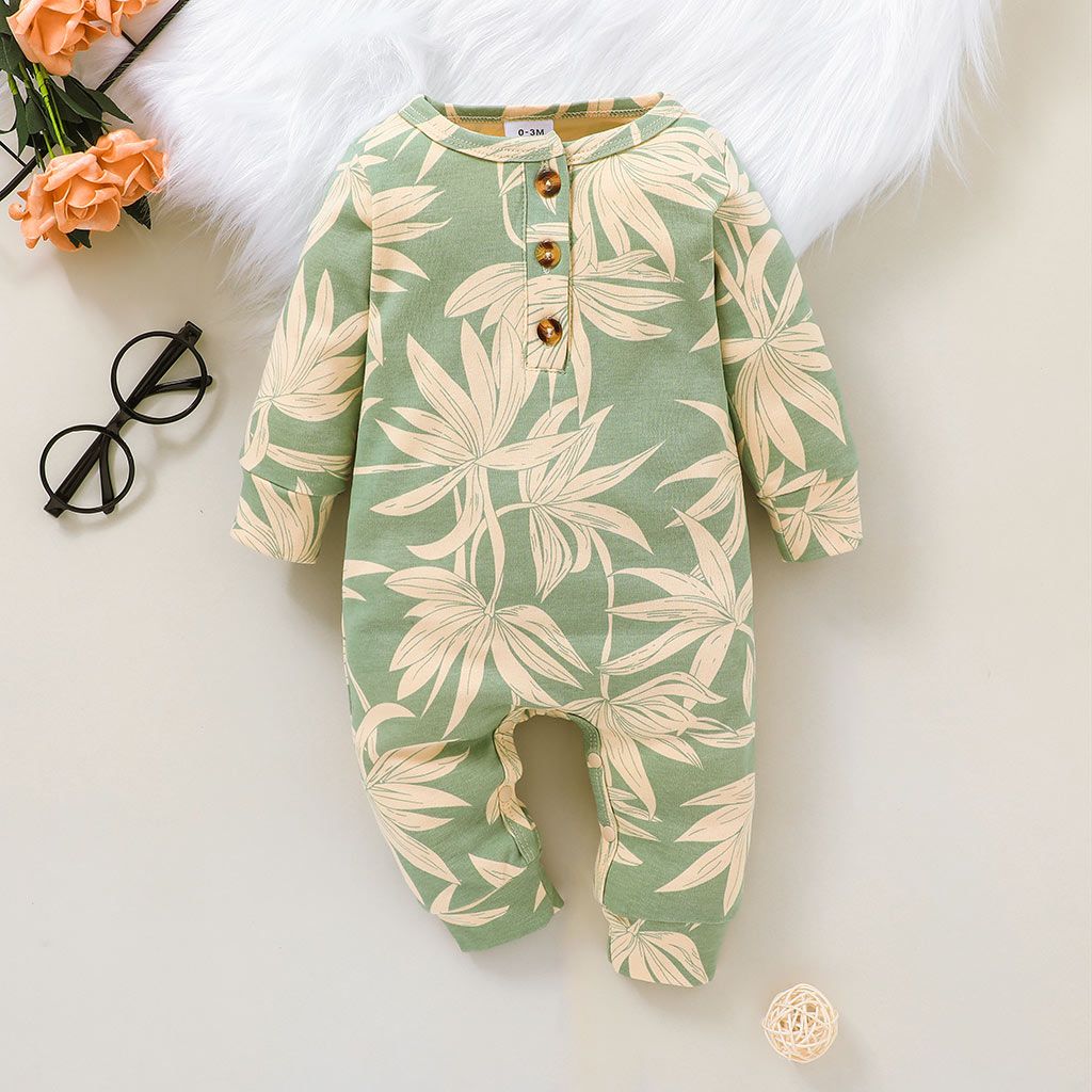 100% cotton graphic/floral print baby long-sleeve jumpsuit