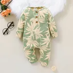 100% Cotton Graphic/Floral Print Baby Long-sleeve Jumpsuit Green