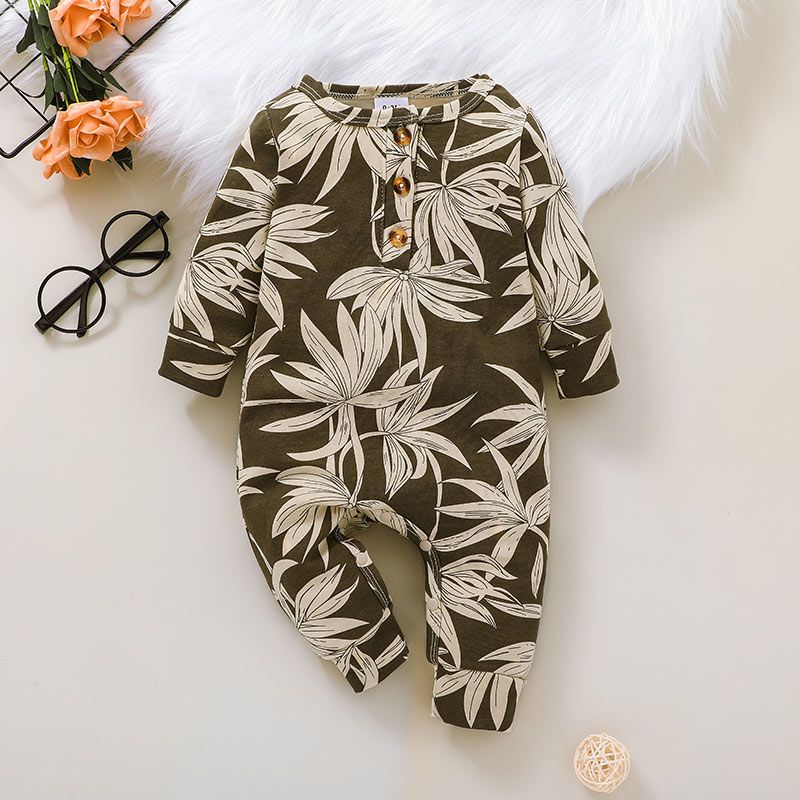 

100% Cotton Graphic/Floral Print Baby Long-sleeve Jumpsuit