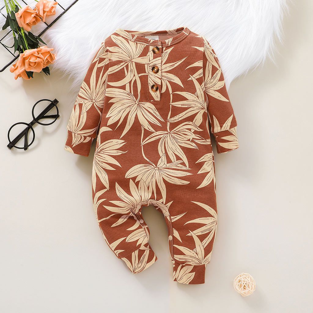 100% Cotton Graphic/Floral Print Baby Long-sleeve Jumpsuit