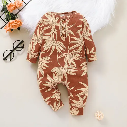 Macacão 100% algodão gráfico / floral com estampa de bebê de manga comprida