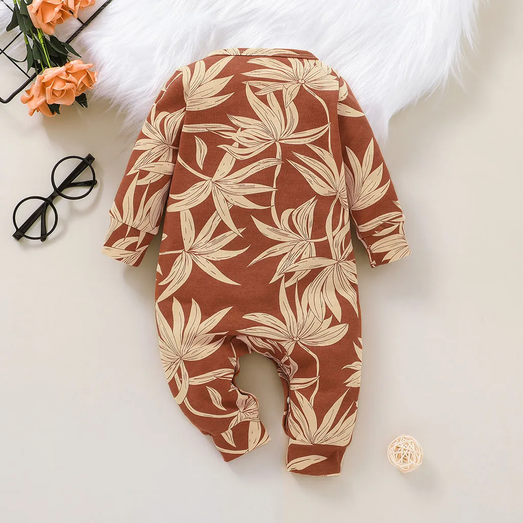100% Cotton Graphic/Floral Print Baby Long-sleeve Jumpsuit bronzing big image 1