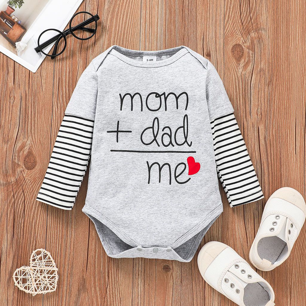 

Letter Print Striped Long-sleeve Faux-two Baby Cotton Romper