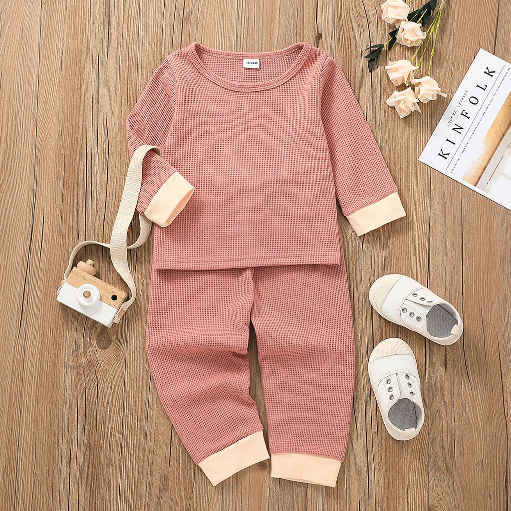 2-piece Toddler Girl/Boy Waffle Knit Long-sleeve Top And Elasticized Pants Casual Set