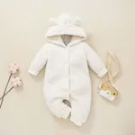 Baby Solid Thickened Fleece 3D Ears Hooded Long-sleeve Jumpsuit Snowsuit Apricot