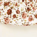 2pcs Baby 95% Cotton Ribbed Long-sleeve Ruffle Bowknot Splicing Floral Print Dress with Headband Set Ginger image 6