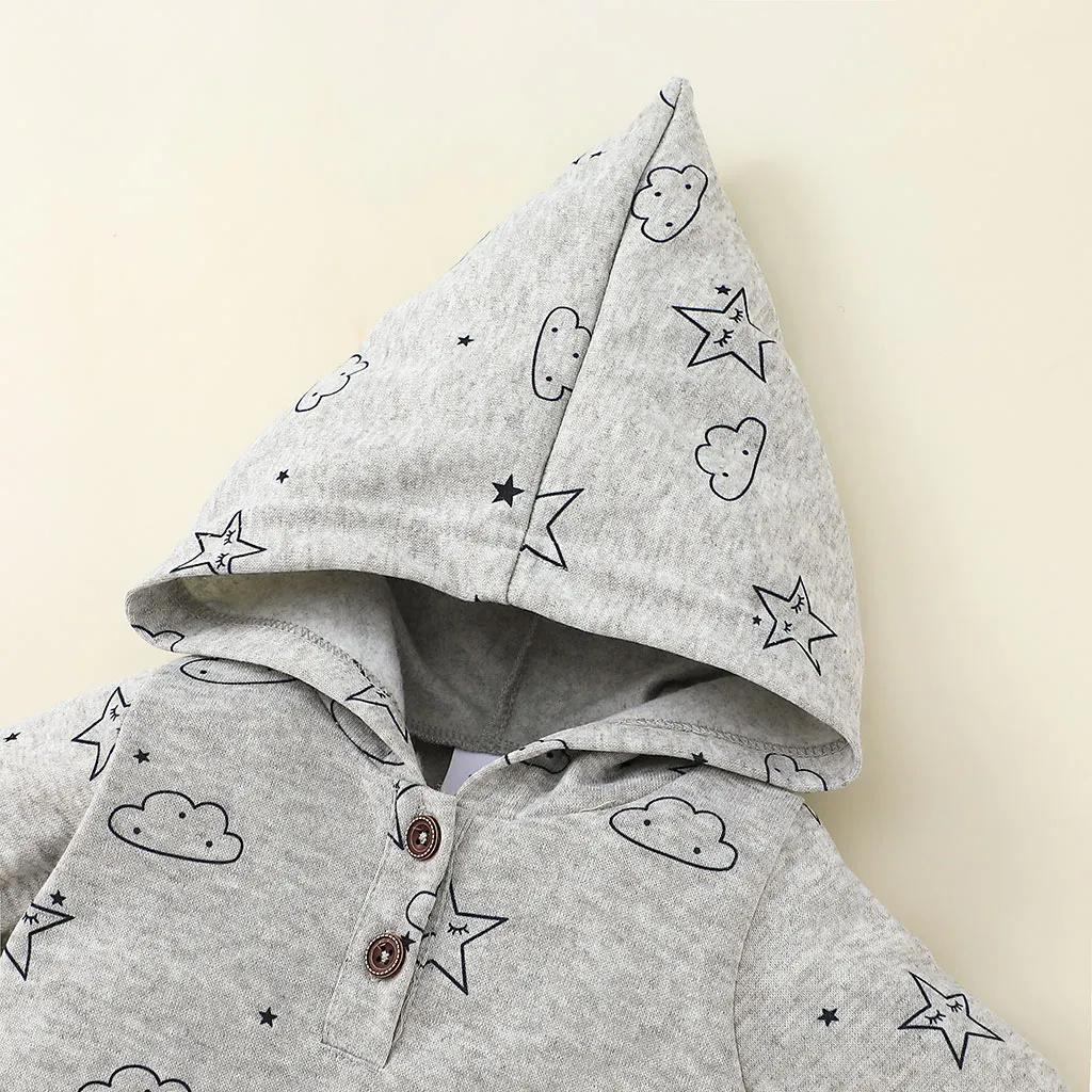 Baby Girl Moon Stars Print Button Design Hooded Long-sleeve Jumpsuit  image 3