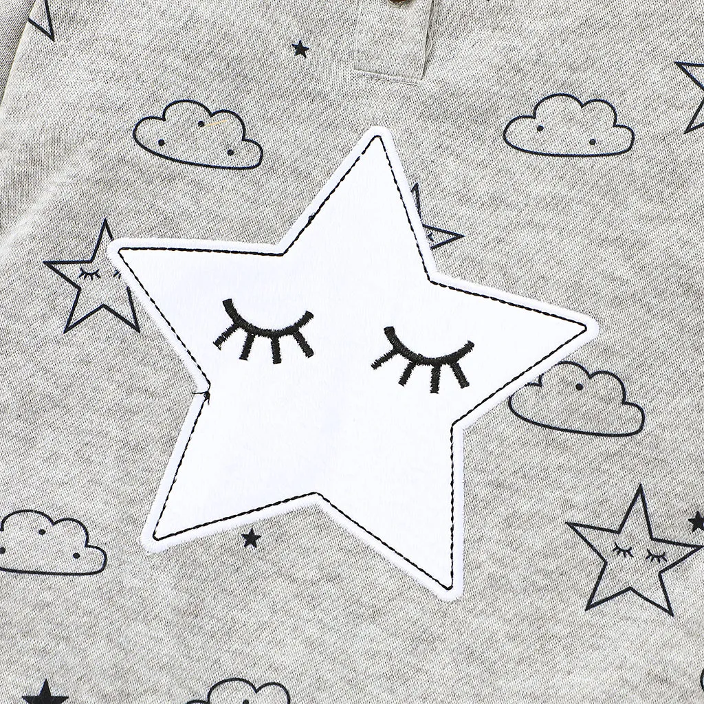 Baby Girl Moon Stars Print Button Design Hooded Long-sleeve Jumpsuit  image 4