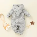 Baby Girl Moon Stars Print Button Design Hooded Long-sleeve Jumpsuit  image 2
