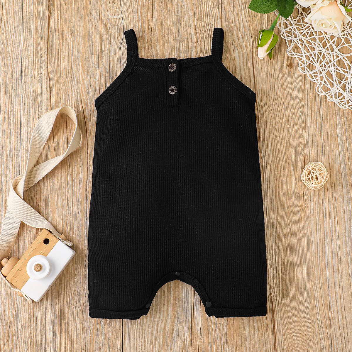 

Baby Boy/Girl Solid Waffle Sleeveless Spaghetti Strap Romper