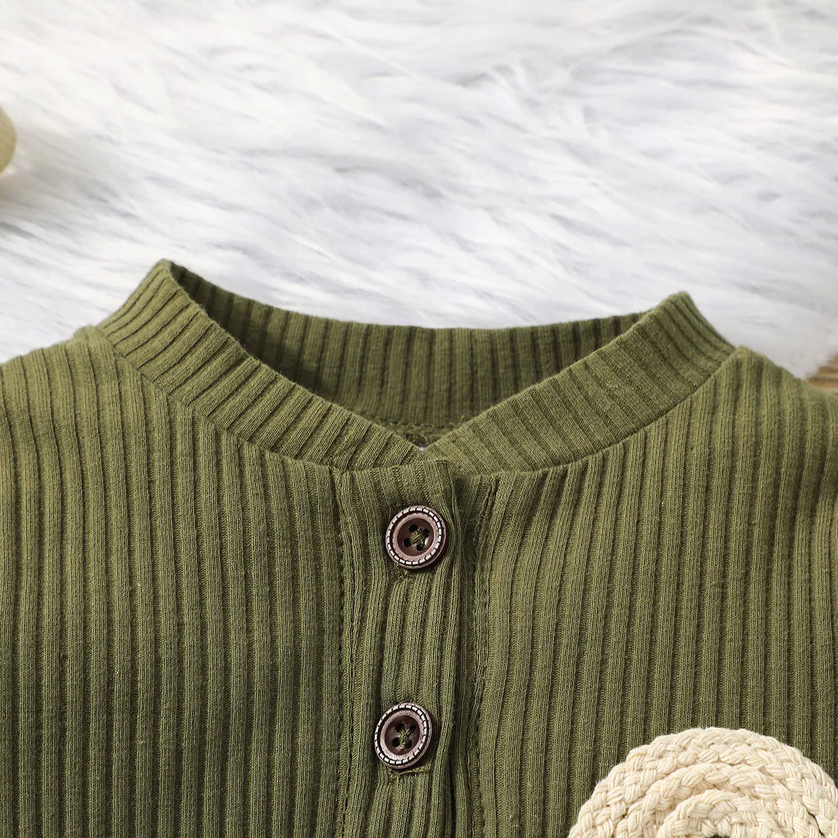 Baby Boy/Girl 95% Cotton Rib Knit Long-sleeve Rainbow Design Jumpsuit Green big image 1