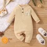 Baby Boy/Girl 95% Cotton Rib Knit Long-sleeve Rainbow Design Jumpsuit Apricot