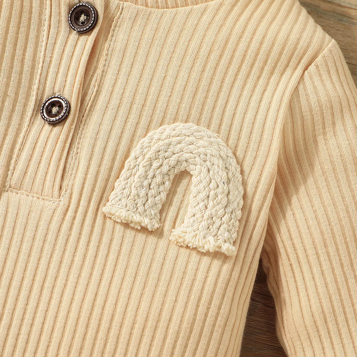 Baby Boy/Girl 95% Cotton Rib Knit Long-sleeve Rainbow Design Jumpsuit Apricot big image 1