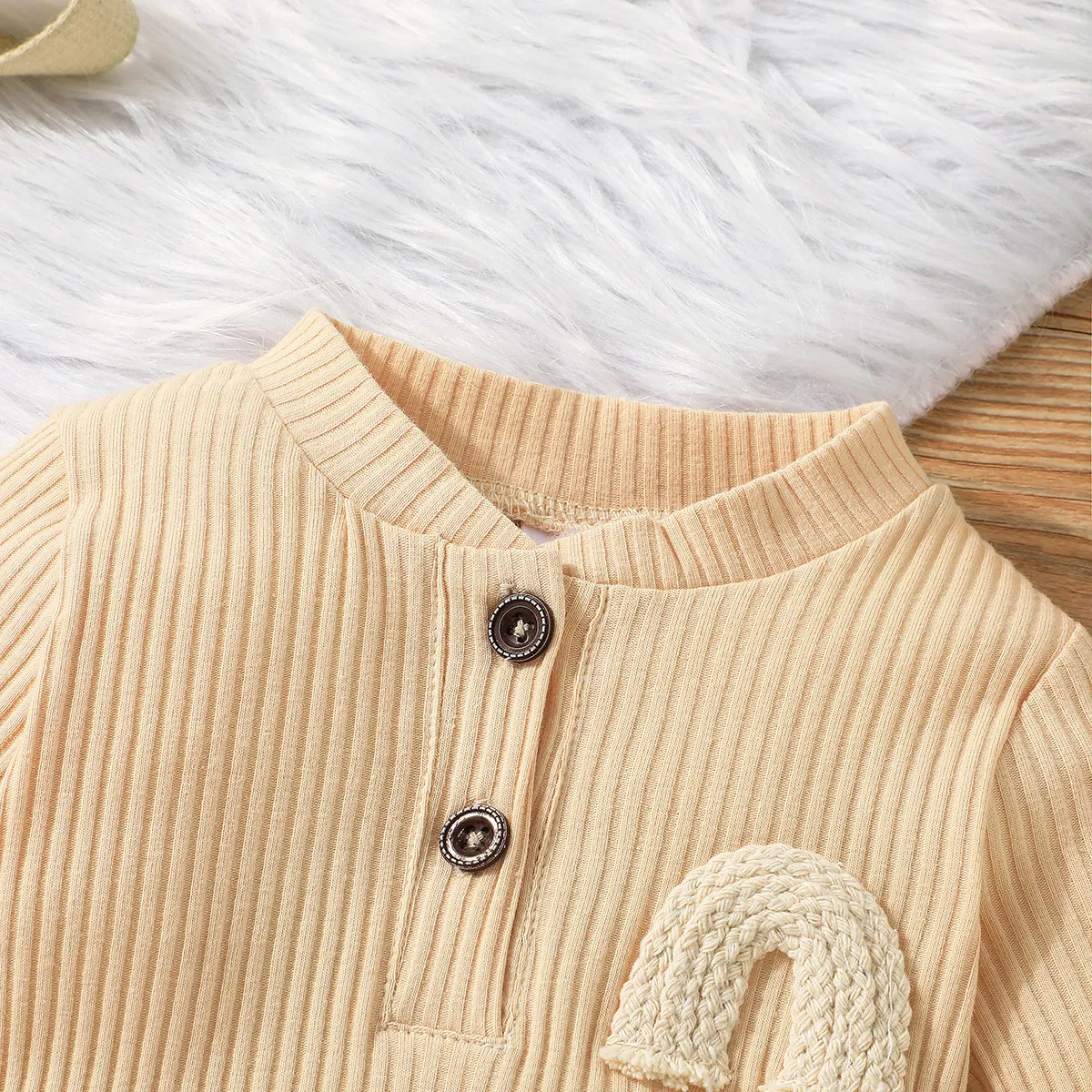 Baby Boy/Girl 95% Cotton Rib Knit Long-sleeve Rainbow Design Jumpsuit Apricot big image 1