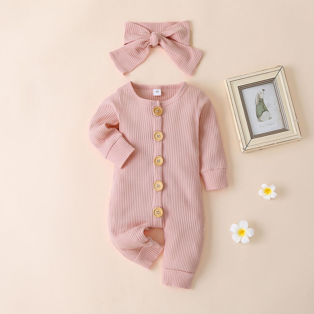 

Ribbed 2pcs Solid Long-sleeve Baby Jumpsuit
