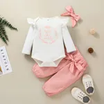 3 Stück Baby Mädchen Flatterärmel Lässig Langärmelig Baby-Sets rosa