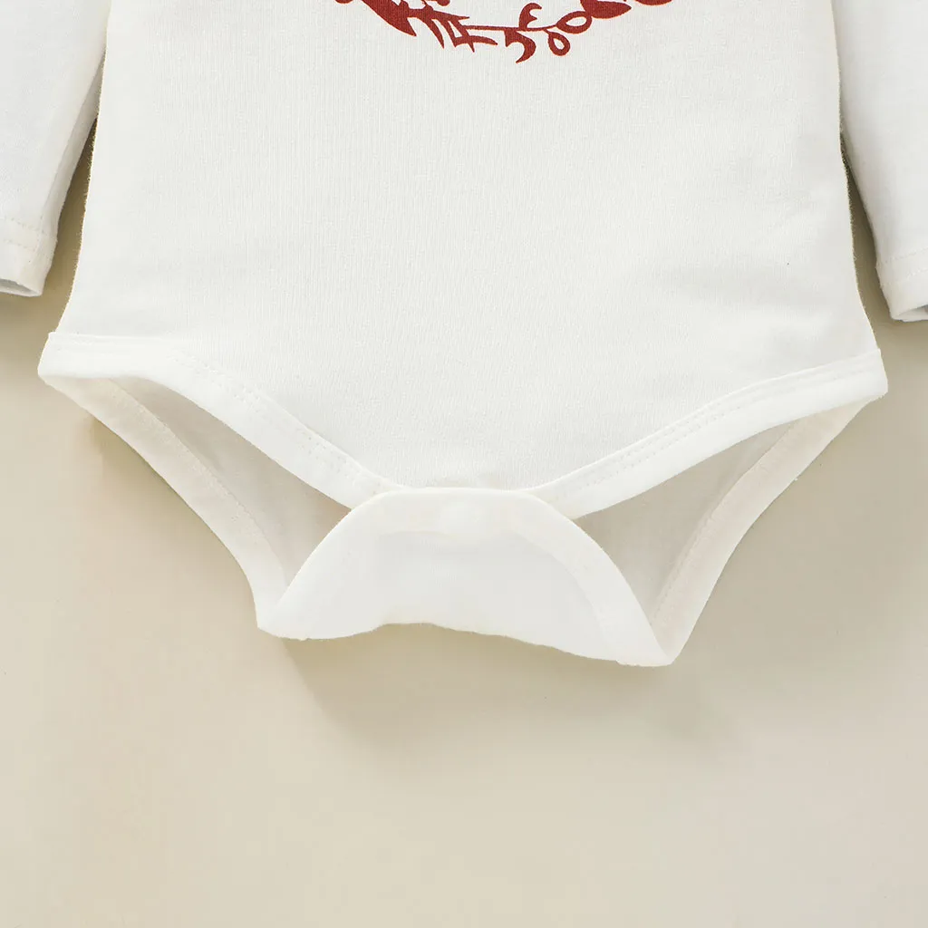 3pcs Baby Girl 95% Cotton Ruffle Long-sleeve Letter Ptint Romper and Polka Dots Pants with Headband Set Burgundy big image 1