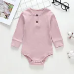 Baby Boy/Girl 95% Cotton Ribbed Long-sleeve Button Up Romper Pink
