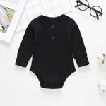 Baby Boy/Girl 95% Cotton Ribbed Long-sleeve Button Up Romper Black