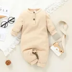 Baby Boy/Girl 95% Cotton Ribbed Long-sleeve Button Up Jumpsuit Apricot