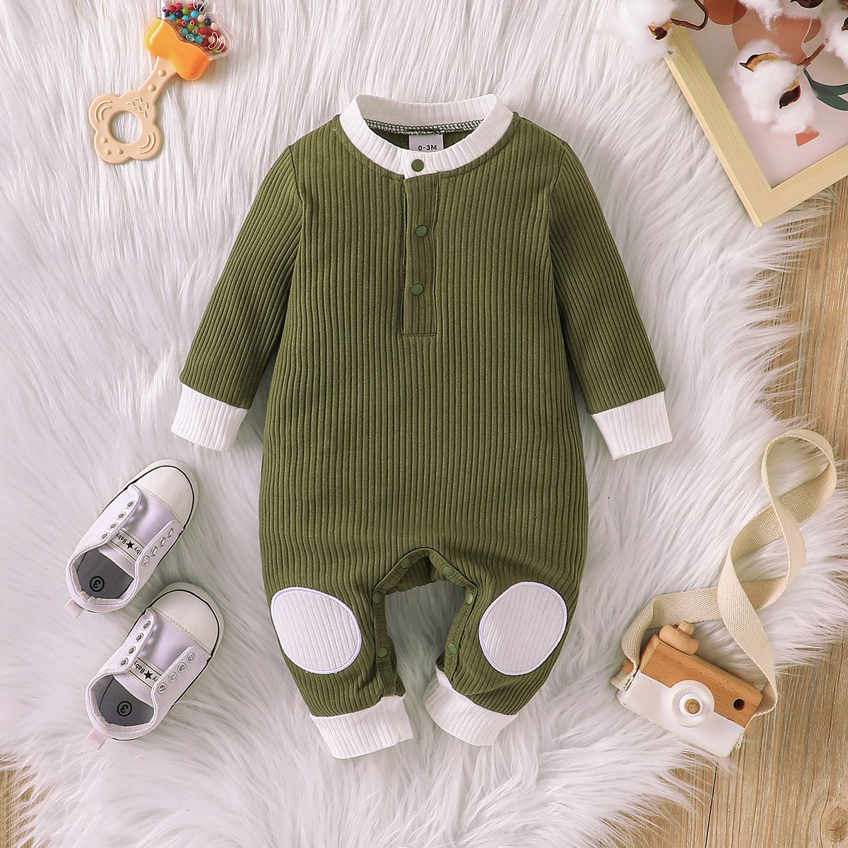 

Baby Boy/Girl Cotton Ribbed Contrast Long-sleeve Jumpsuit