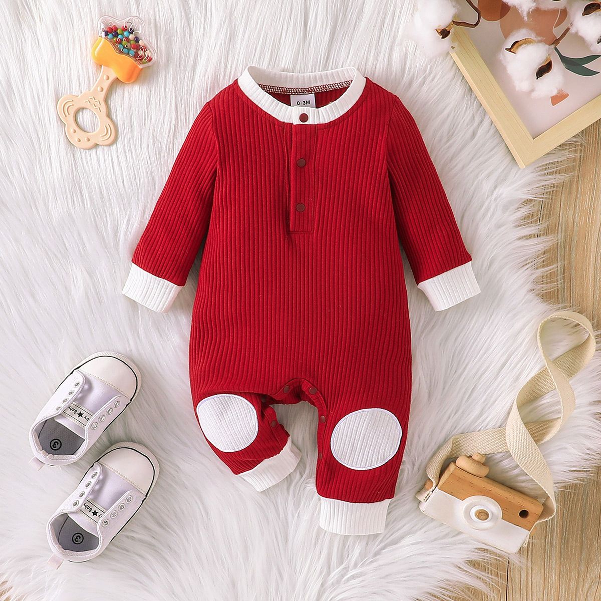 

Baby Boy/Girl Cotton Ribbed Contrast Long-sleeve Jumpsuit