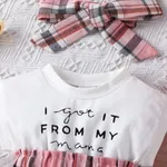 2pcs Baby Girl 95% Cotton Letter Print Sleeveless Spliced Plaid Dress & Headband Set  image 3